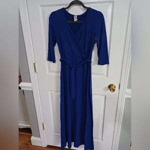 Lara long sleeve belted royal blue maxi dress